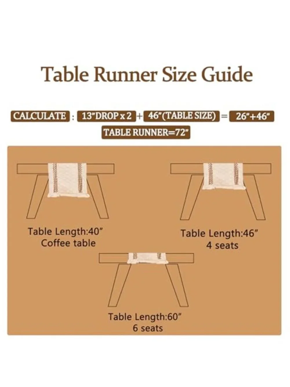 Boho Table Runner 12 x 90 Beige Brown Cotton Linen Farmhouse Tassel Dining Decor